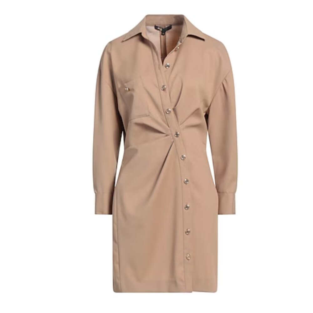 Maje Twill Mini Tailored Shirt Dress in Tan - Size 34